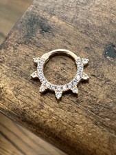 Solid 14k Rose Gold Daith Septum Clicker Genuine Tanzanite & Aquamarine 16 Gauge picture