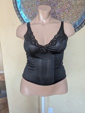Vtg Silky Soft Shiny Black Nylon Camisole Tank Top  Lace Trim Lingerie Size 40 picture