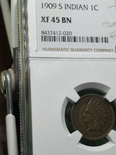 1909 S 1C Indian Head Cent NGC XF45 BN Brown Extremely Fine Key Date Coin picture