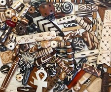 Buffalo Bone Beads & Pendants, 99 Pcs, Singles, 42 Spacers, 52 Larger, 5 Pendant picture