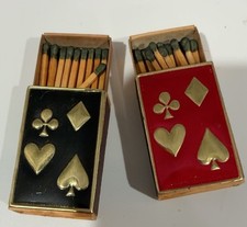 Vintage Swedish Mini Matchboxes Lot of 2 Playing Card Suits Red Black Sweden picture