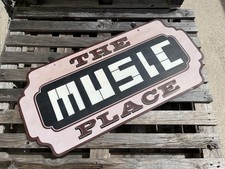 Vintage Hand Painted Wooden Sign The music Place Folk Art Wall Decor picture