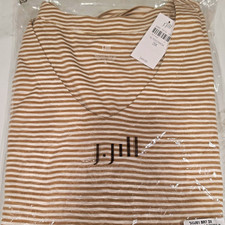 J. Jill Pima Cotton Slub Knit V-Neck Striped Pullover Sweater Beige/White 3X picture