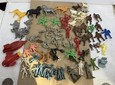 Vtg Toy Lot 1950s 1960s Army Men Cowboys Indians Spaceships Horses Marx TimMee picture