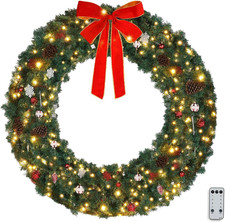 60 Inch Pre-Lit Outdoor Christmas Wreath W/220 LED Lights, 600 PVC, Remote Contr picture