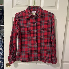 Vintage LL Bean Shirt Mens Small Red Plaid Flannel Cotton 60s Heritage Made USA picture