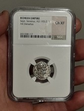 Roman Empire Sept Severus AR Denarius - NGC Graded Ancients Ch XF picture