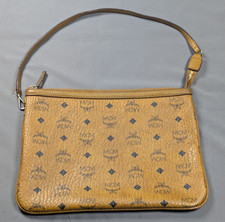 MCM Monogram Visetos Cognac Pouch Authentic Leather Clutch 11352002 11x8inch picture