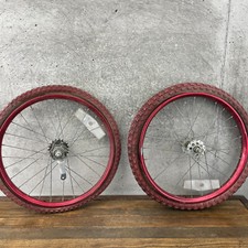 Huffy Pro Thunder Red Wheel Set 1979 Old School BMX ROUGH Steel Tires Vintage picture