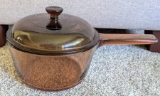 Corning Vision Ware Amber Glass Sauce Pan 1.5 L Pyrex Cookware Pot W/ Lid France picture