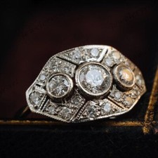 1 Ctw White Round Simulated Diamond Art Deco Vintage Three Stone 925 Silver Ring picture