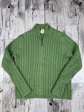 L.L. Bean Sweater Womens Small Reg Green Cable Knit Cotton Full Zip Preppy Clean picture
