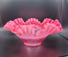 Fenton cranberry opalescent fruit bowl w/ruffled and crimped edge picture