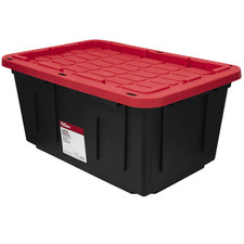 Hyper Tough 27 Gallon Snap Lid Plastic Storage Bin Container, Black with Red Lid picture