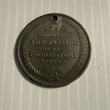 Antique July 4 1855 New York Passage Of Prohibition Temperance Token Medal picture