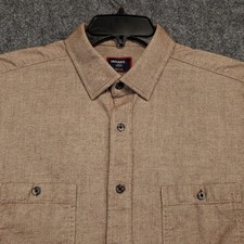 UNTUCKit Button Up Shirt Men Large Regular Fit Brown Herringbone Cotton Long Slv picture