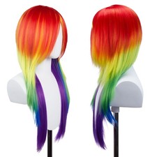 Rainbow Long Straight Synthetic Wig, Adjustable Breathable Wig Cap picture