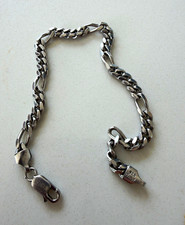 Sterling Silver 925 Figaro Chain Bracelet Lobster Clasp Signed 7.5 in picture