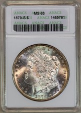 * 1879-S * ANACS MS63 MORGAN SILVER DOLLAR * OLD SOAP BOX HOLDER * picture