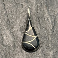 SB Zuni Signed Vintage Sterling Fishscale Black Jet Pendant Small Hn picture
