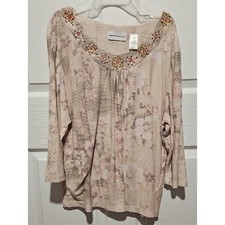 Alfred Dunner Blush Floral Embellished Scoop Neck Long Sleeve Top picture