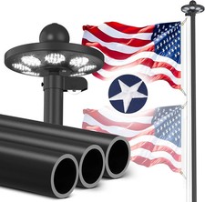 11 Gauge Heavy Duty Flagpole Kit with 136 LED Solar Light, 25FT Extra Thick Flag picture