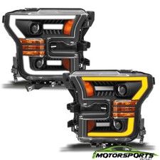[LED Tube] 2015 2016 2017 Ford F-150 Black LED Bar Projector Headlights Pair picture