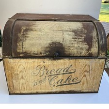Incredible antique tin Bread and Cake keeper Kreamer brand Primitive bread box picture
