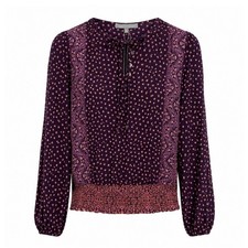 Daniel Rainn Colie Printed Henley Knit Top Dark Purple Floral Smocked Hem XL NWT picture