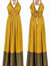 Anthropologie 100% Silk Colorblocked Maxi Dress in Gold Multi NWT picture