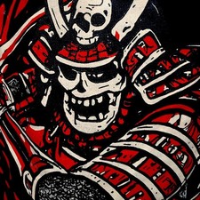 Nice Piece Japan Samurai T-Shirt with graphic of a skull in samurai armor with picture