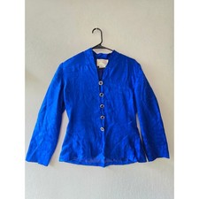 Vintage Spenser Jeremy Royal Blue 100% Silk Floral Jacquard Blazer Jacket 6 picture