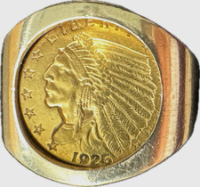 Men’s 14k Gold 1926 Quarter Eagle Coin Signet Ring, 18g. picture