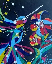 ORIGINAL ACRYLIC Cubist STYLE ABSTRACT  ART HAND PAINTED Hummingbird picture