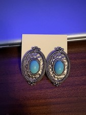 Vintage Silver-Tone Earrings with Turquoise Blue Cabochons picture