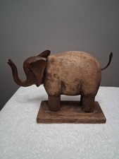 Vintage Decorative Hand Carved Wooden Metal Elephant Figurine Statue picture