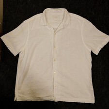 Zara Mens White Cotton Textured Short Sleeve Button Up Shirt XL Dobby Camp picture