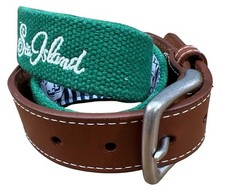 Peter Millar Canvas & Leather Golf Belt Sz 32 Green Dornick Hills Embroidered picture