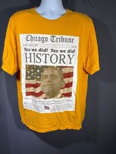Vintage 2008 Barack Obama Chicago Tribune Yes We Did Shirt Gold Yellow Mens 2XL picture