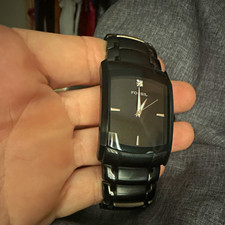 Fossil Men's Dress Rectangular Black Analog Watch, Black SS Bracelet Dial picture