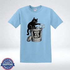 Gildan Men's Blue Crew Neck Short Sleeve Graphic T-Shirt Black Cat Keep Ice Out picture
