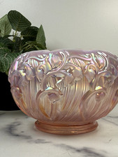 Fenton Lily of the Valley Pink Iridescent Art Glass Bowl 5.5”H 4.25