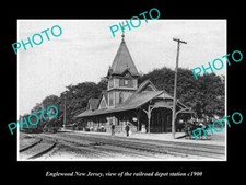 OLD POSTCARD SIZE PHOTO OF ENGLEWOOD NEW JERSEY THE RAILROAD DEPOT c1900 picture