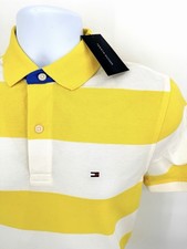 NWT Tommy Hilfiger Men's Small Polo Shirt 100% Cotton Yellow White Striped picture