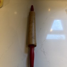 Vintage Wooden Maple Rolling Pin With wood Red Handles 17.5
