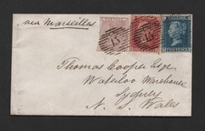 Uk Gb 1861 To Sydney, New South Wales Via Marseilles Franked Queen Issues picture