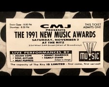 CMJ NEW MUSIC AWARDS - NOV 2, 1991 - AT THE RITZ - COLLEGE MUSIC JOURNAL -TICKET picture