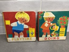 2 Vintage Children’s Board Books Printed In Germany. 1970’s. Playtime, Doing picture