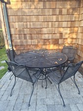 Beautiful Vintage Wrought Iron Woodard Patio Set Table & 4 Floral Design Chairs picture
