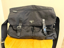 PRADA Tessuto Nylon Double Buckle Messenger Crossbody Bag Black Vintage picture